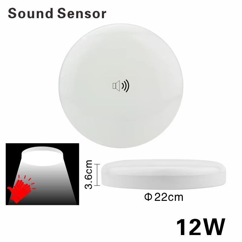 LED Ceiling Light 12W 24W PIR Motion Sensor Modern Lamp Surface Mounted Auto Smart Sounds Control AC 220V round Panel Light
