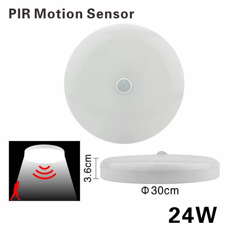 LED Ceiling Light 12W 24W PIR Motion Sensor Modern Lamp Surface Mounted Auto Smart Sounds Control AC 220V round Panel Light