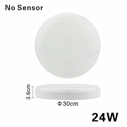 LED Ceiling Light 12W 24W PIR Motion Sensor Modern Lamp Surface Mounted Auto Smart Sounds Control AC 220V round Panel Light