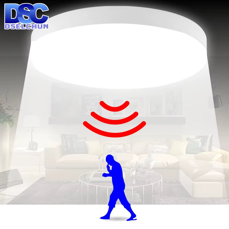 LED Ceiling Light 12W 24W PIR Motion Sensor Modern Lamp Surface Mounted Auto Smart Sounds Control AC 220V round Panel Light