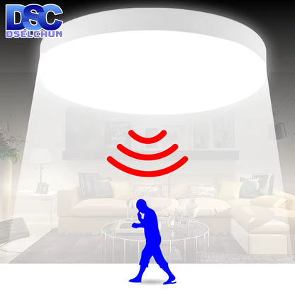 LED Ceiling Light 12W 24W PIR Motion Sensor Modern Lamp Surface Mounted Auto Smart Sounds Control AC 220V round Panel Light