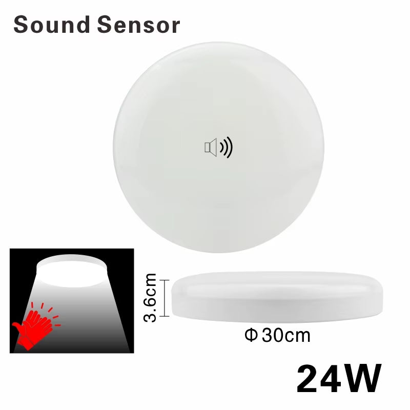 LED Ceiling Light 12W 24W PIR Motion Sensor Modern Lamp Surface Mounted Auto Smart Sounds Control AC 220V round Panel Light
