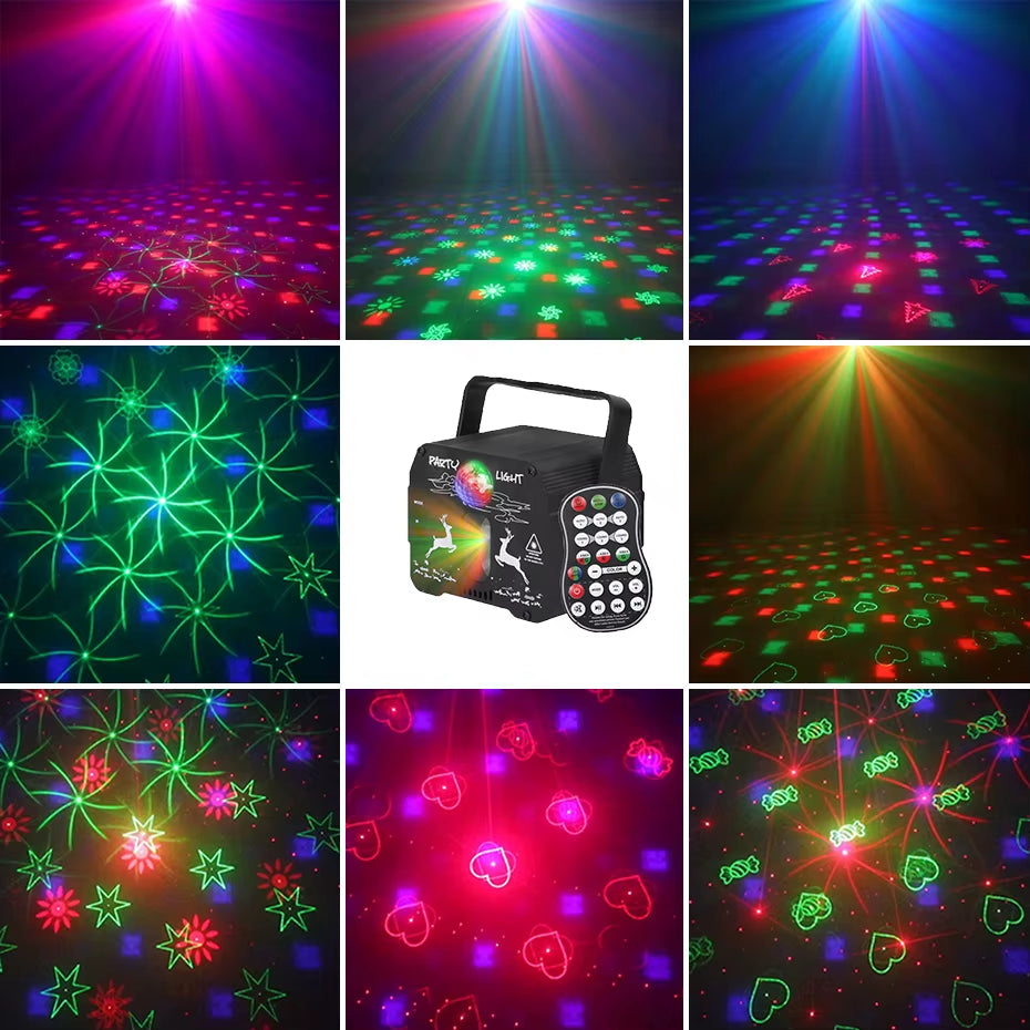 RGB Mini DJ Disco Laser Light Projector USB Rechargeable LED UV Sound Strobe Stage Effect Wedding Xmas Holiday Party Lamp